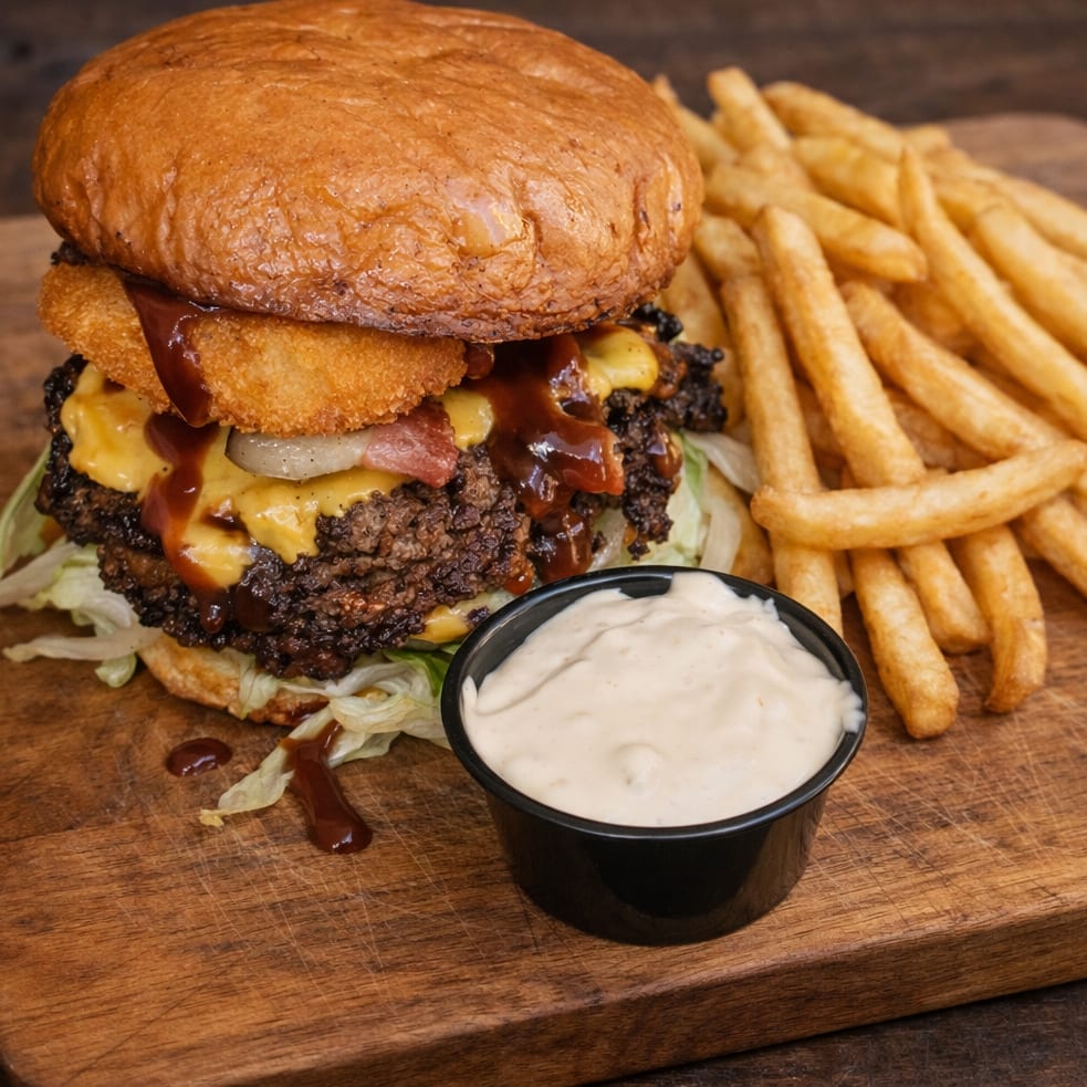 Southern Double Smash Burger with Fries.